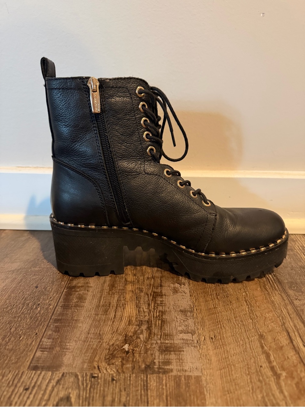 Vince Camuto Black Lace-Up Platform Combat Boots